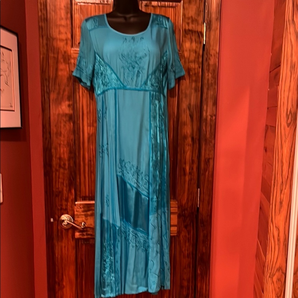 Blue Smocked Maxi Dress with Flutter Sleeves